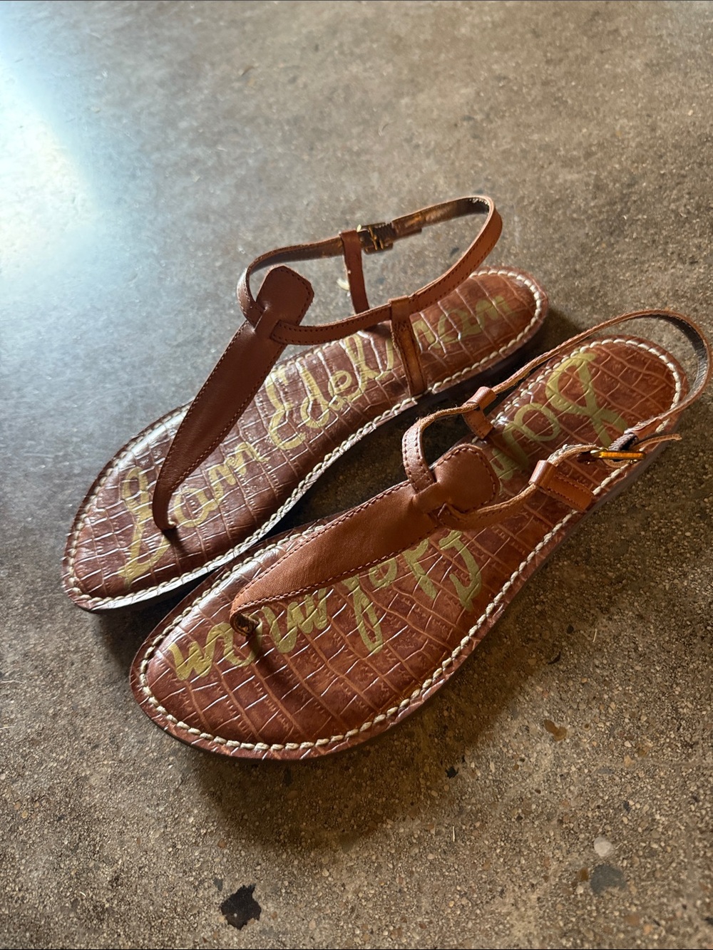 Sam Edelman Leather Brown T-Strap Women's Sandals - Picture 5 of 9
